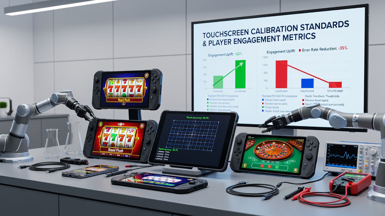 Analytics dashboard showing touch heat maps and engagement metrics from calibrated handheld casino devices